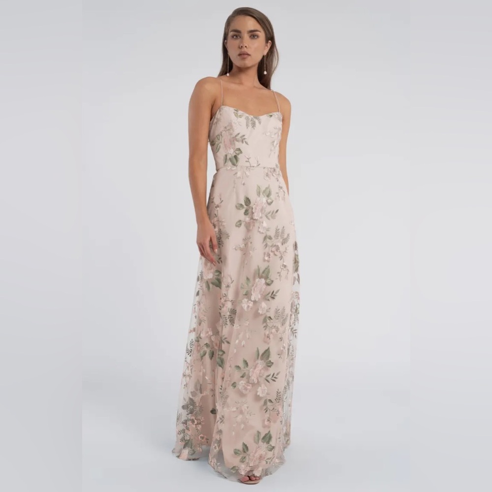 Jenny Yoo Blush Floral Embroidered Spaghetti-Strap Wedding Dress